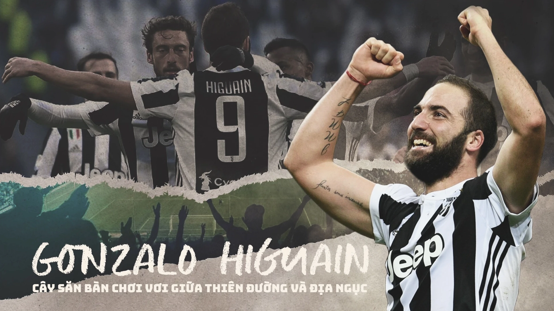 Higuain trong màu áo sọc trắng đen của Juventus